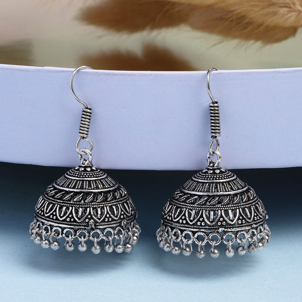 NVR Women's Silver Plated Oxidized German Silver Jhumka Earrings - Distacart