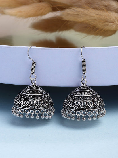 NVR Women's Silver Plated Oxidized German Silver Jhumka Earrings - Distacart