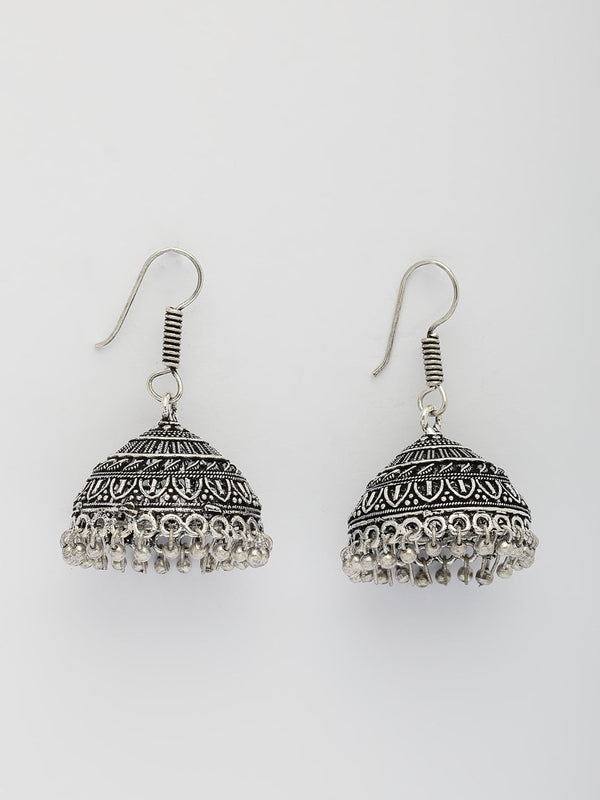 NVR Women's Silver Plated Oxidized German Silver Jhumka Earrings - Distacart