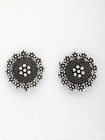 Thumbnail for NVR Women's Silver Plated Oxidized Round Shape Traditional Stud Earrings - Distacart