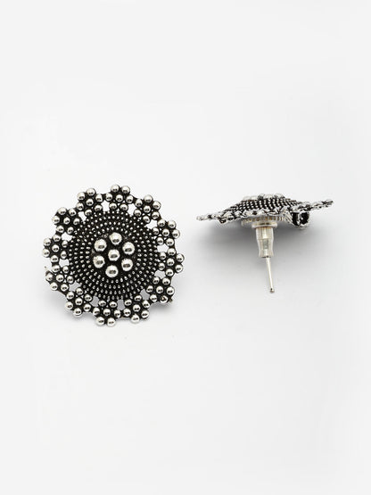 NVR Women's Silver Plated Oxidized Round Shape Traditional Stud Earrings - Distacart