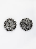 Thumbnail for NVR Women's Silver Plated Oxidized Floral Design Stud Earrings - Distacart