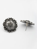 Thumbnail for NVR Women's Silver Plated Oxidized Floral Design Stud Earrings - Distacart