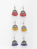 Thumbnail for NVR Women's Pair of 3 Oxidized Silver Plated Multicolor Artificial Beads Jhumka Earrings - Distacart