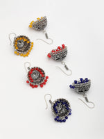 Thumbnail for NVR Women's Pair of 3 Oxidized Silver Plated Multicolor Artificial Beads Jhumka Earrings - Distacart