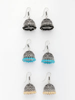 Thumbnail for NVR Women Pair of 3 Multicolor Artificial Beads Oxidized Silver Plated Jhumka Earrings - Distacart