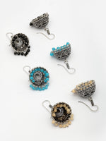 Thumbnail for NVR Women Pair of 3 Multicolor Artificial Beads Oxidized Silver Plated Jhumka Earrings - Distacart