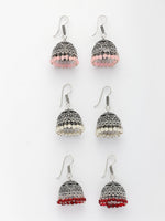 Thumbnail for NVR Women Pair of 3 Oxidized Silver Plated Multicolor Artificial Beads Jhumka Earrings - Distacart
