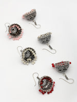 Thumbnail for NVR Women Pair of 3 Oxidized Silver Plated Multicolor Artificial Beads Jhumka Earrings - Distacart