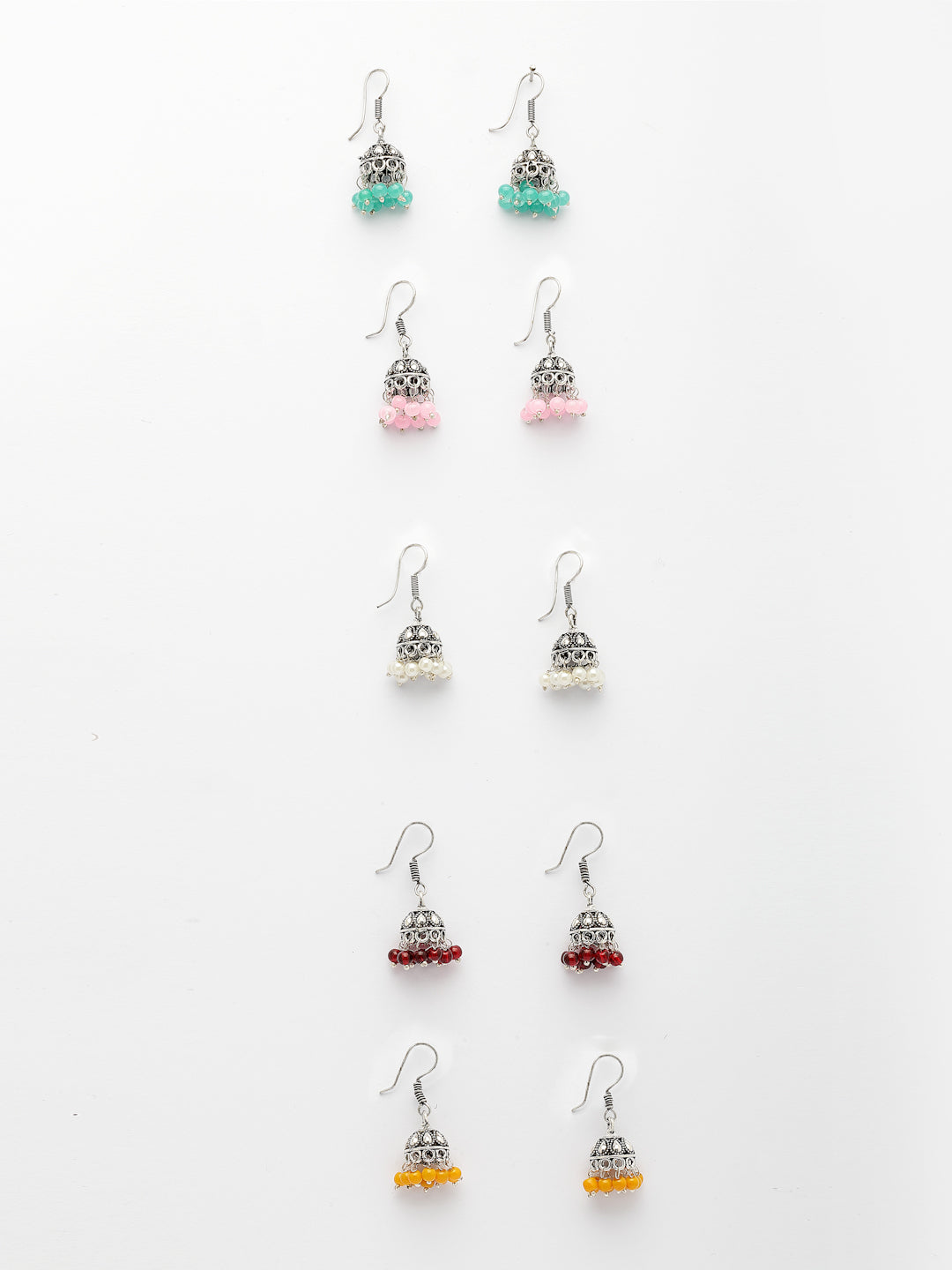 NVR Women's Pair of 5 Oxidized Silver Plated Multicolor Artificial Beads Jhumka Earrings - Distacart