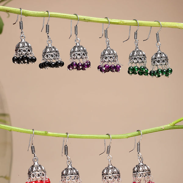 NVR Women Pair of 5 Oxidized Silver Plated Multicolor Artificial Beads Jhumka Earrings - Distacart