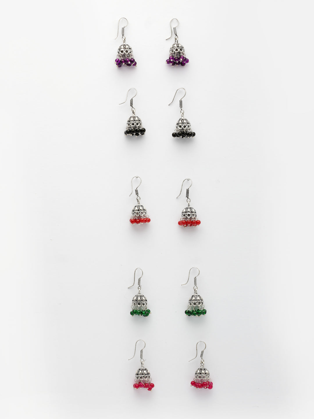 NVR Women Pair of 5 Oxidized Silver Plated Multicolor Artificial Beads Jhumka Earrings - Distacart