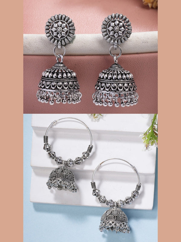 NVR Women Set of 2 Silver Plated Traditional Oxidized Jhumka Earrings - Distacart