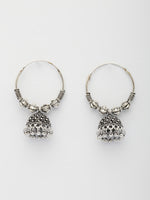 Thumbnail for NVR Women's Set of 2 Ethnic Silver Plated Oxidized Circle Jhumka Earrings - Distacart