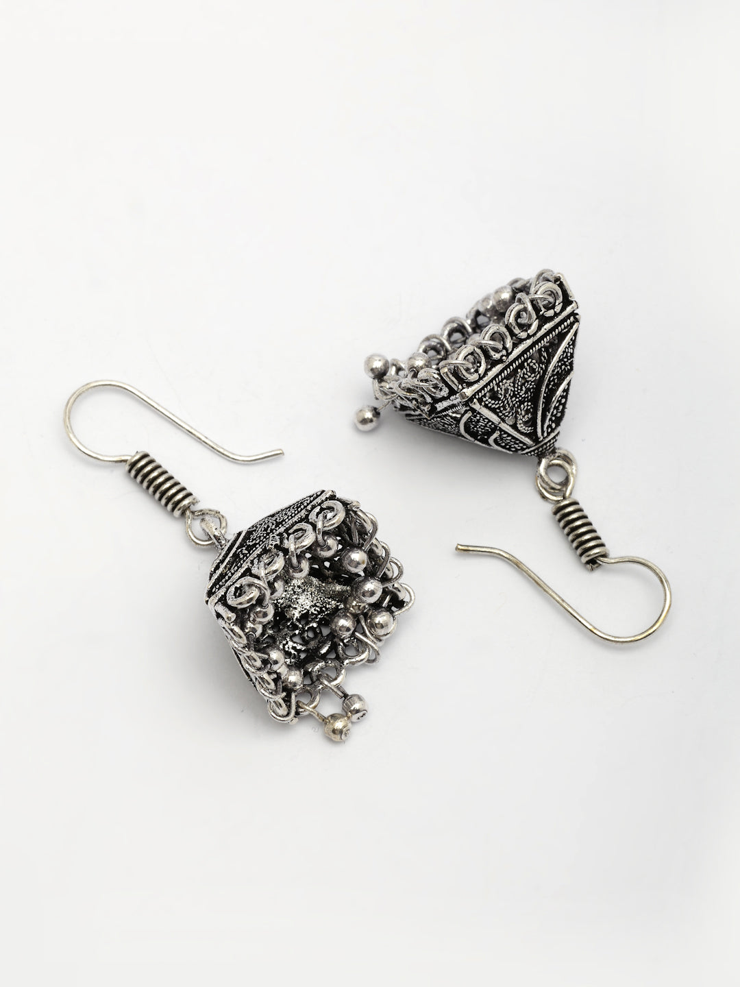 NVR Women's Set of 2 Ethnic Silver Plated Oxidized Circle Jhumka Earrings - Distacart