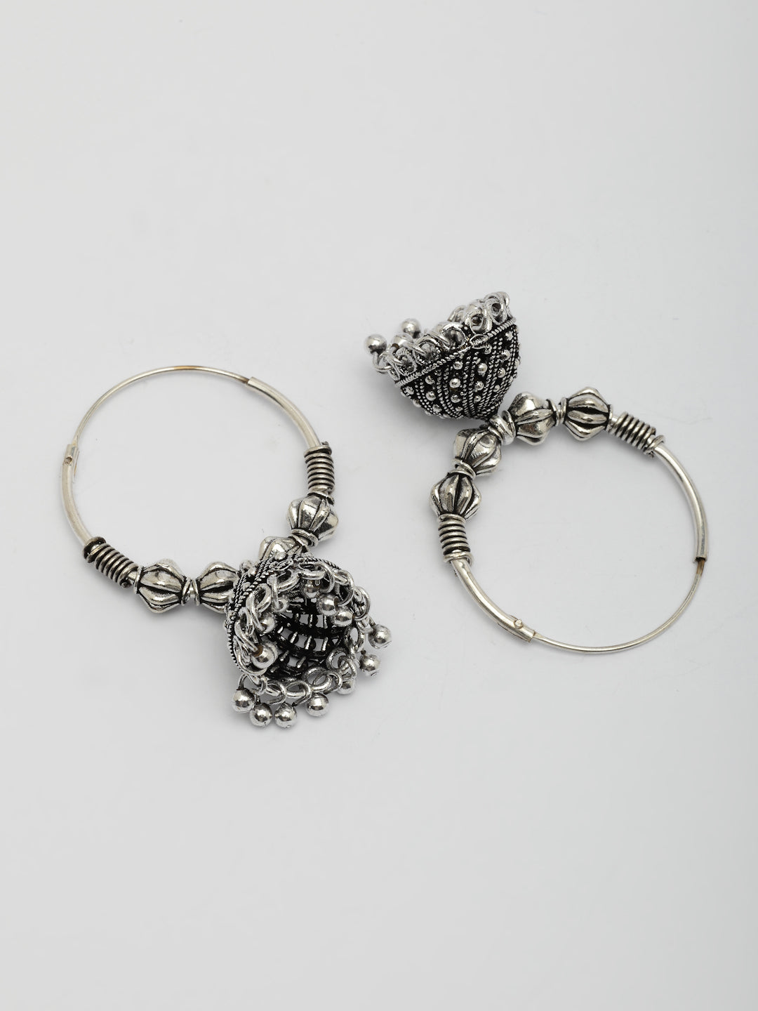 NVR Women's Set of 2 Ethnic Silver Plated Oxidized Circle Jhumka Earrings - Distacart