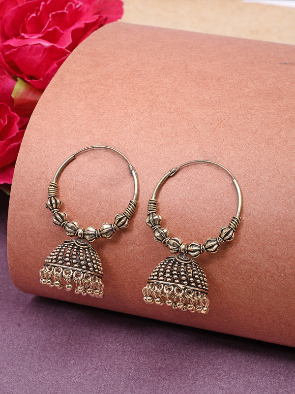 NVR Women Set of 2 Gold-Polished Oxidized Contemporary Jhumka Earrings - Distacart