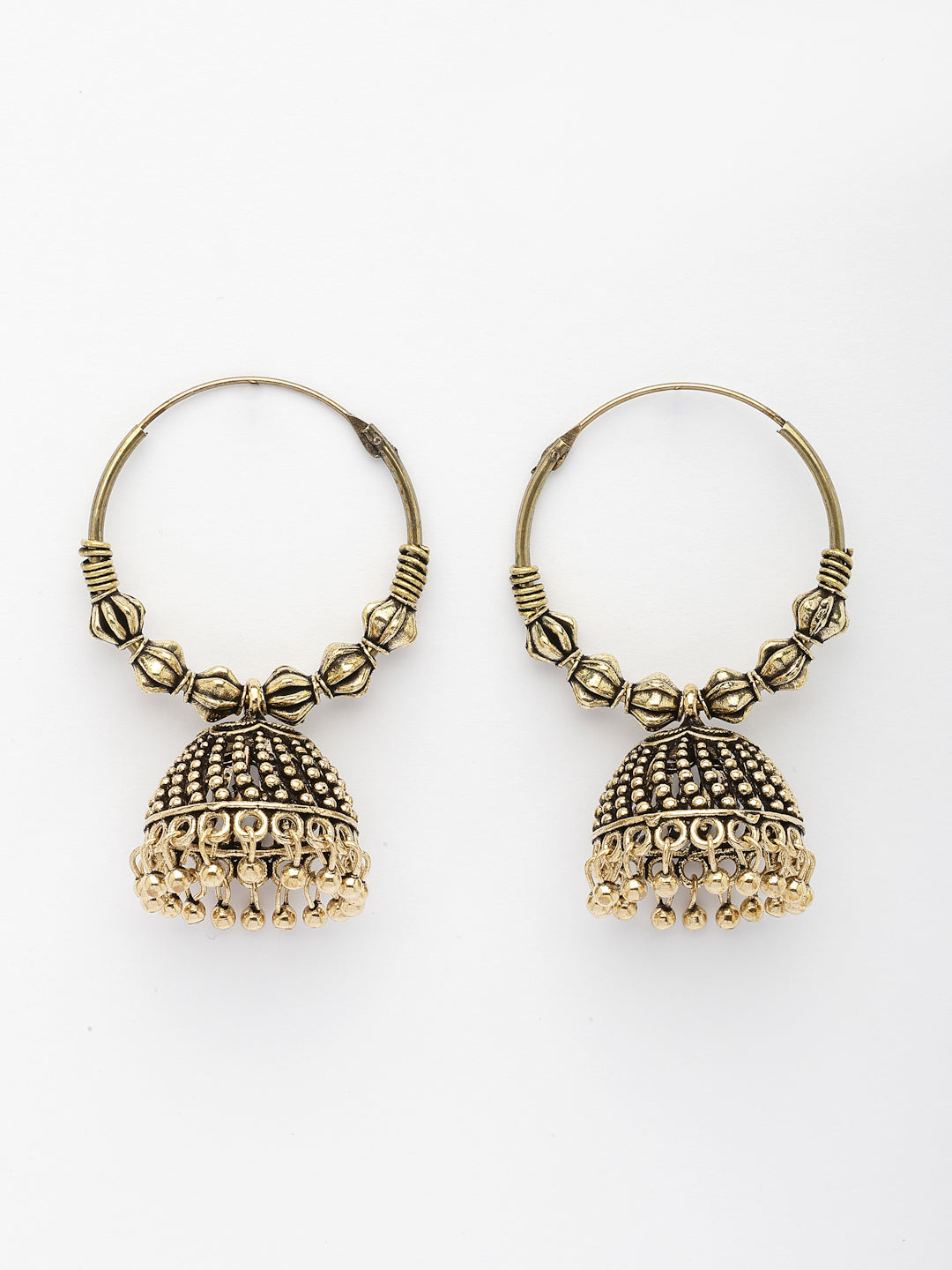 NVR Women Set of 2 Gold-Polished Oxidized Contemporary Jhumka Earrings - Distacart