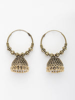 Thumbnail for NVR Women Set of 2 Gold-Polished Oxidized Contemporary Jhumka Earrings - Distacart
