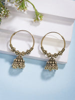 Thumbnail for NVR Women's Set of 2 Traditional Gold-Polished Oxidized Jhumka Earrings
