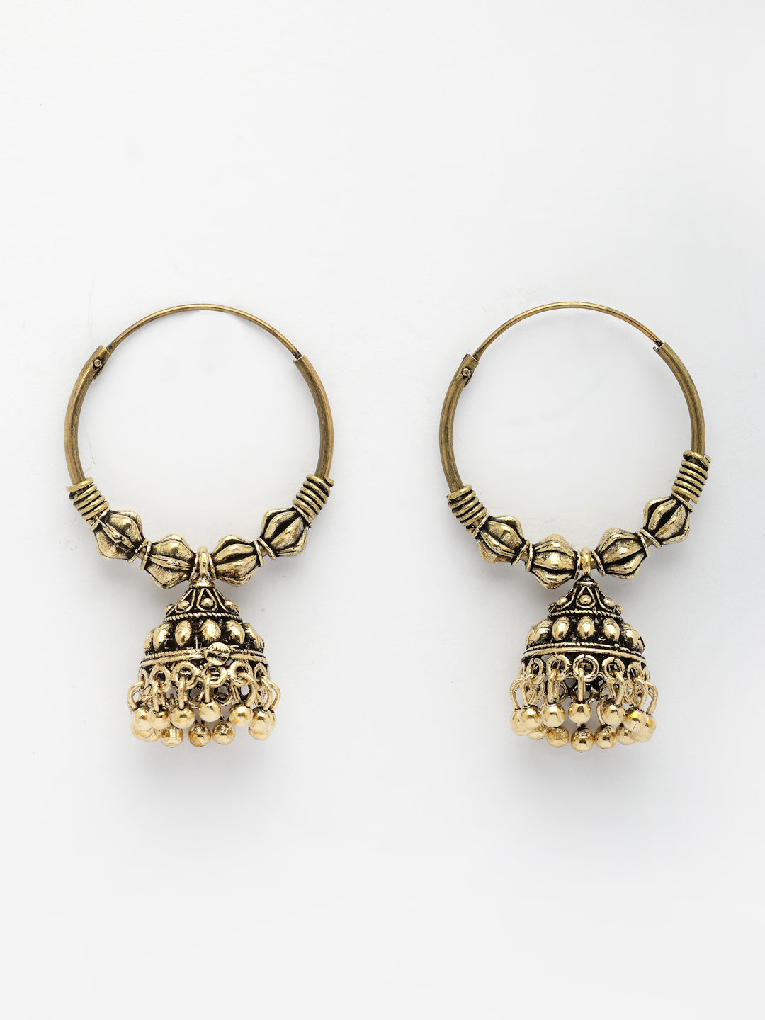 NVR Women's Set of 2 Traditional Gold-Polished Oxidized Jhumka Earrings