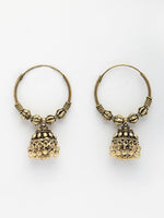 Thumbnail for NVR Women's Set of 2 Traditional Gold-Polished Oxidized Jhumka Earrings