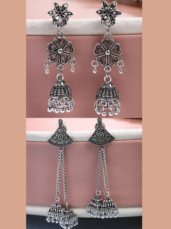 NVR Women Set of 2 Silver Toned Oxidized Jhumka Earrings - Distacart