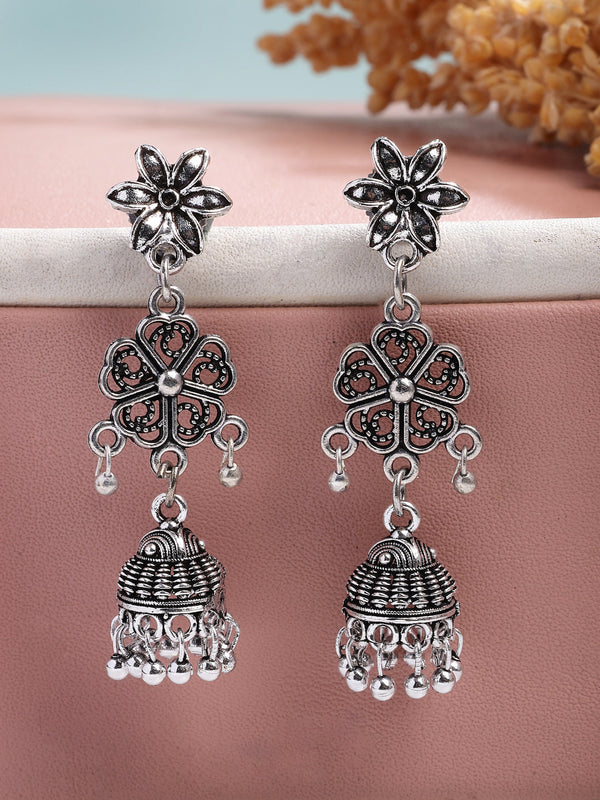 NVR Women Set of 2 Silver Toned Oxidized Jhumka Earrings - Distacart