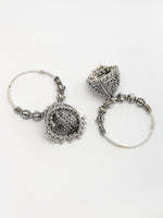 Thumbnail for NVR Women's Set of 2 Silver Plated Oxidized Contemporary Jhumka Earrings - Distacart
