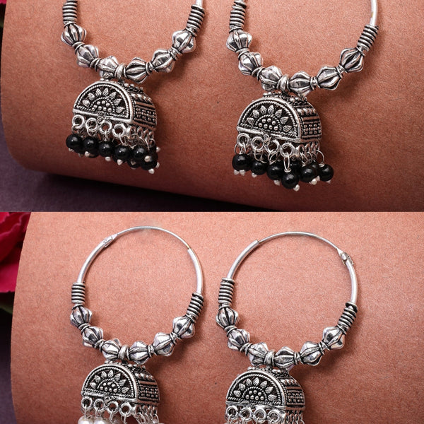 NVR Women Set of 2 Oxidized Silver Plated Artificial Beads Jhumka Earrings - Distacart