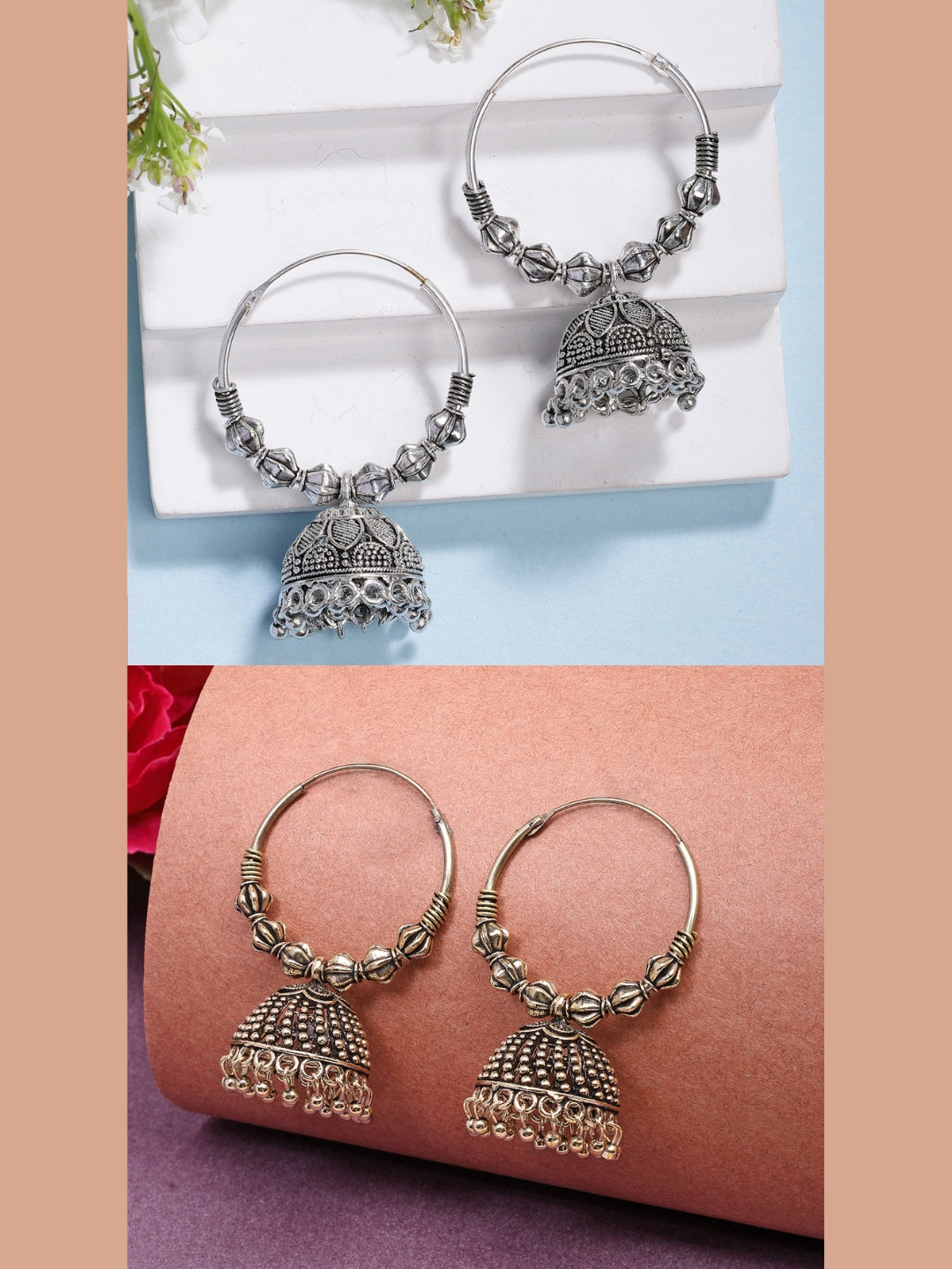 NVR Women's Handmade Set of 2 Oxidized Traditional Jhumka Earrings - Distacart