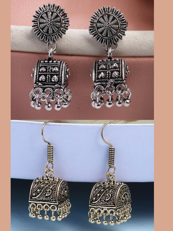 NVR Women Set of 2 Oxidized Contemporary Jhumka Earrings - Distacart