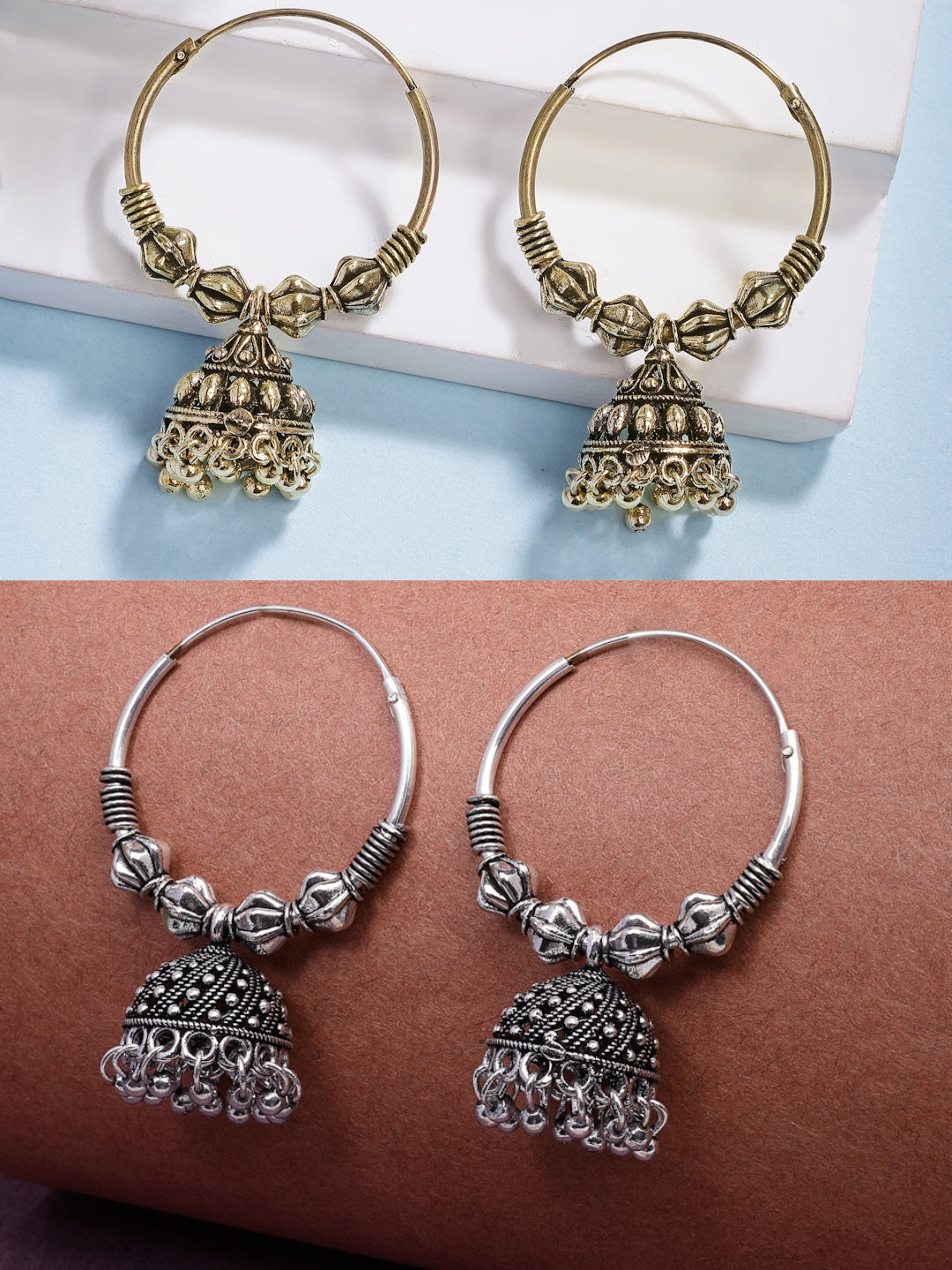 NVR Women's Traditional Set of 2 Oxidized Jhumka Earrings - Distacart