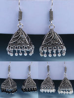 Thumbnail for NVR Women's Set of 3 Oxidized Silver Plated Artificial Beads Jhumka Earrings - Distacart