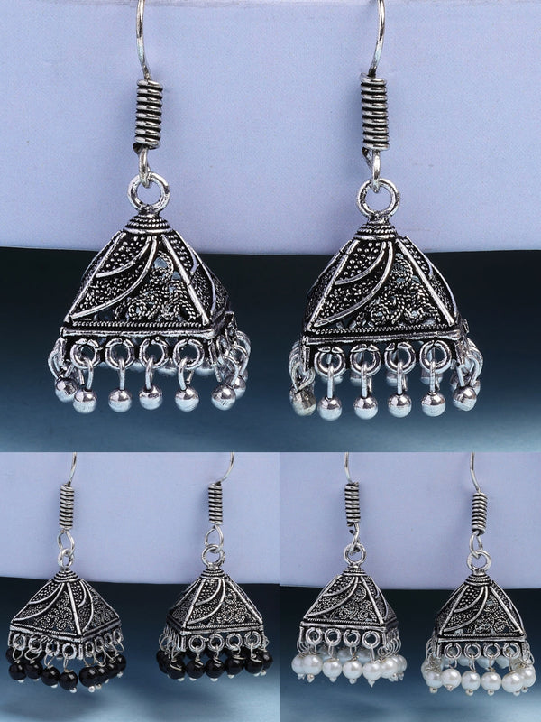 NVR Women's Set of 3 Oxidized Silver Plated Artificial Beads Jhumka Earrings - Distacart