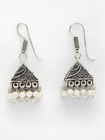 Thumbnail for NVR Women's Set of 3 Oxidized Silver Plated Artificial Beads Jhumka Earrings - Distacart