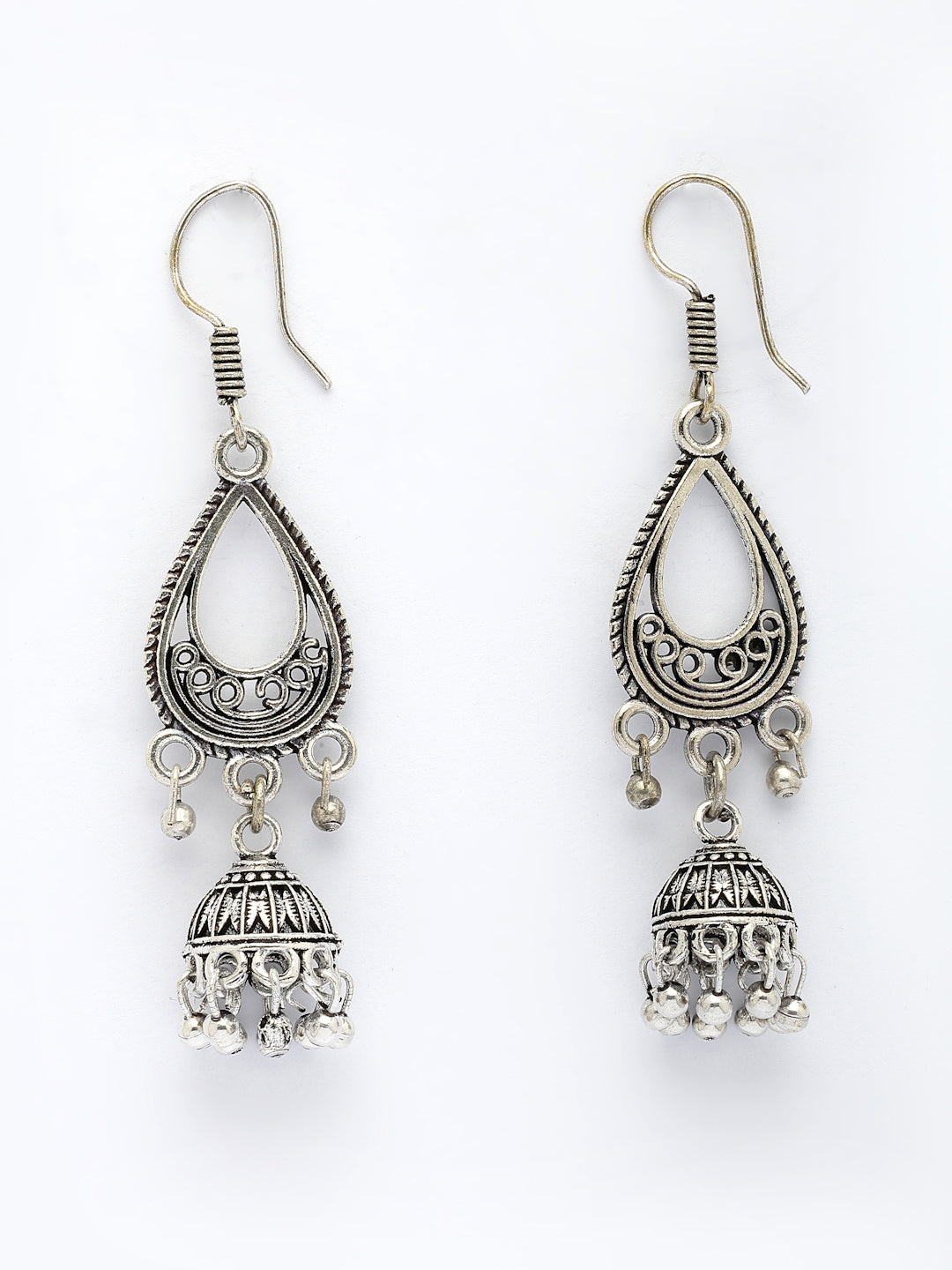 NVR Women Set of 3 German Silver Oxidized Traditional Jhumka Earrings - Distacart