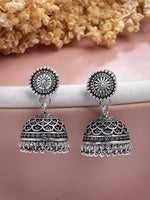 Thumbnail for NVR Women Set of 3 Silver Plated Round Shape Oxidized Traditional Jhumka & Stud Earrings - Distacart