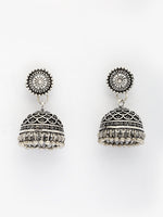 Thumbnail for NVR Women Set of 3 Silver Plated Round Shape Oxidized Traditional Jhumka & Stud Earrings - Distacart