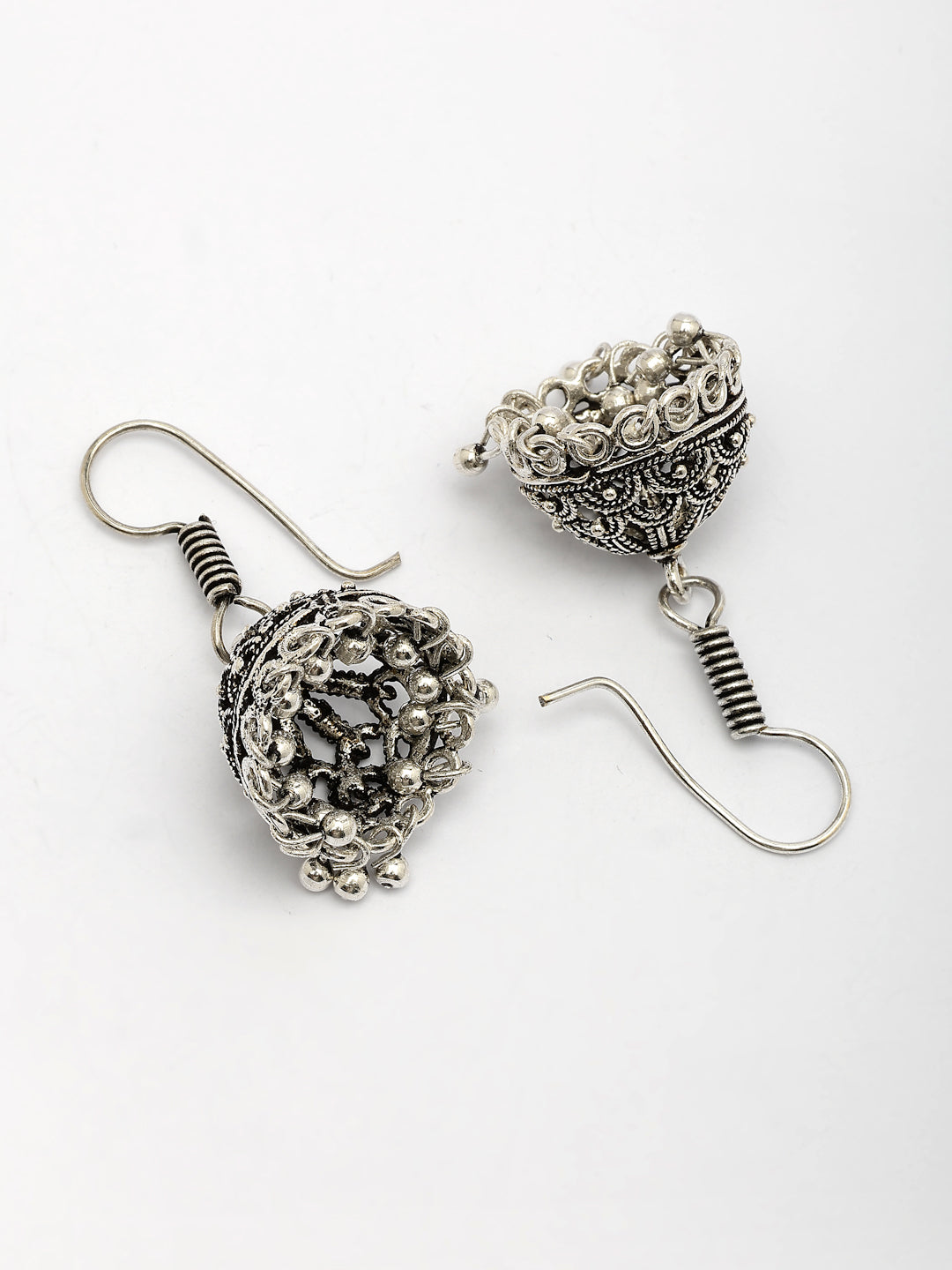 NVR Women Set of 3 Silver-Plated Oxidized Contemporary Jhumkas & Stud Earrings - Distacart