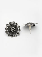 Thumbnail for NVR Women Set of 3 Silver-Plated Oxidized Contemporary Jhumkas & Stud Earrings - Distacart