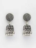 Thumbnail for NVR Women Set of 3 Silver-Plated Oxidized Contemporary Jhumkas & Stud Earrings - Distacart