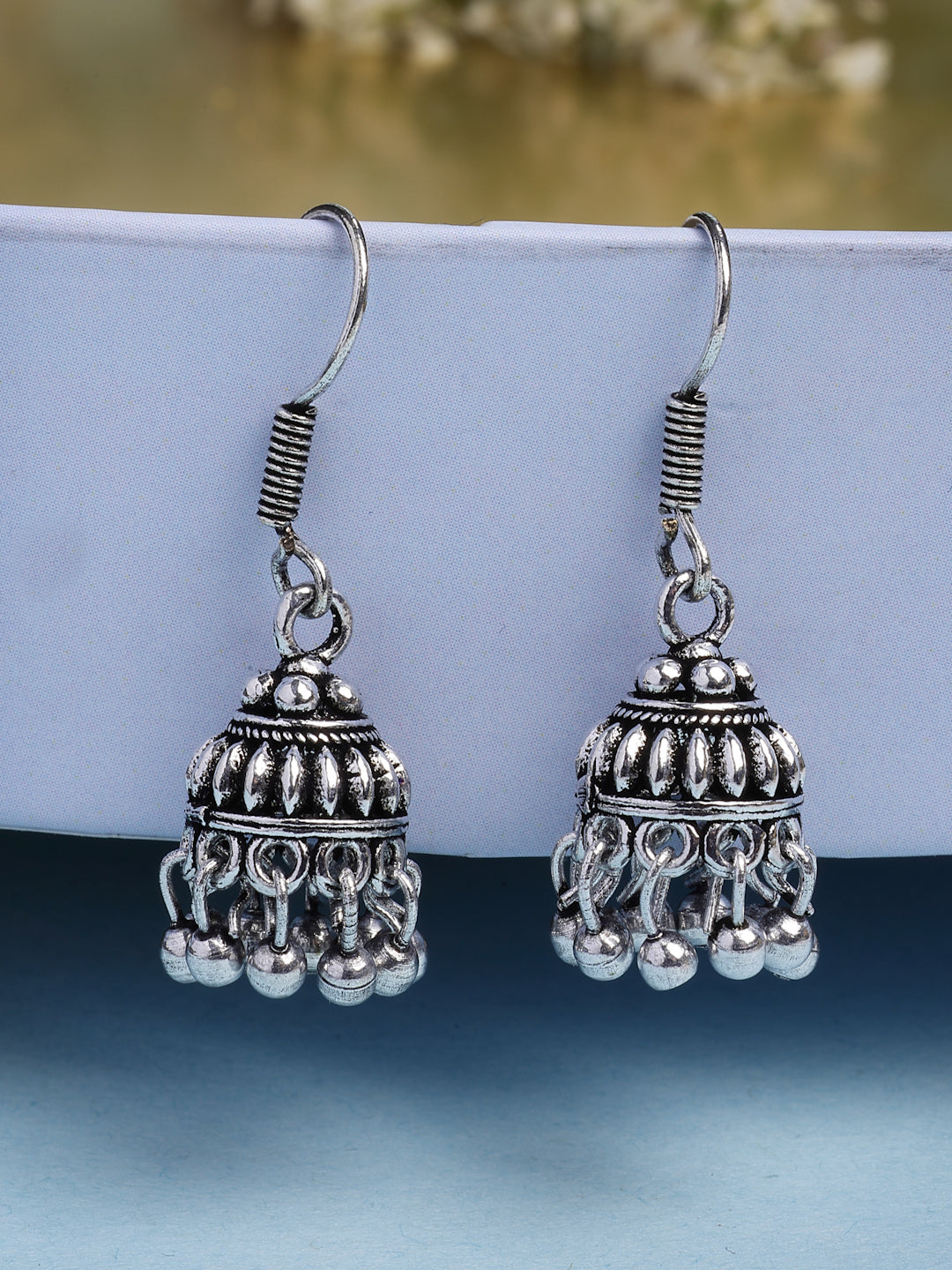 NVR Women's Set of 3 Traditional Silver Plated Oxidized Jhumka Earrings - Distacart