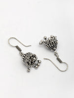Thumbnail for NVR Women's Set of 3 Traditional Silver Plated Oxidized Jhumka Earrings - Distacart