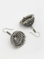 Thumbnail for NVR Women's Set of 3 Traditional Silver Plated Oxidized Jhumka Earrings - Distacart