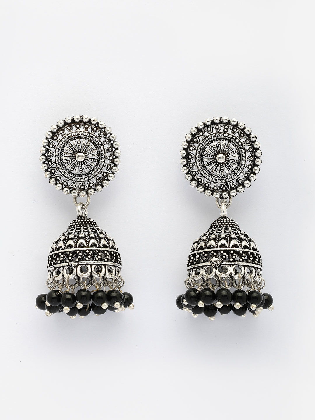 NVR Women's Set of 3 Traditional Silver Plated Oxidized Jhumka Earrings - Distacart