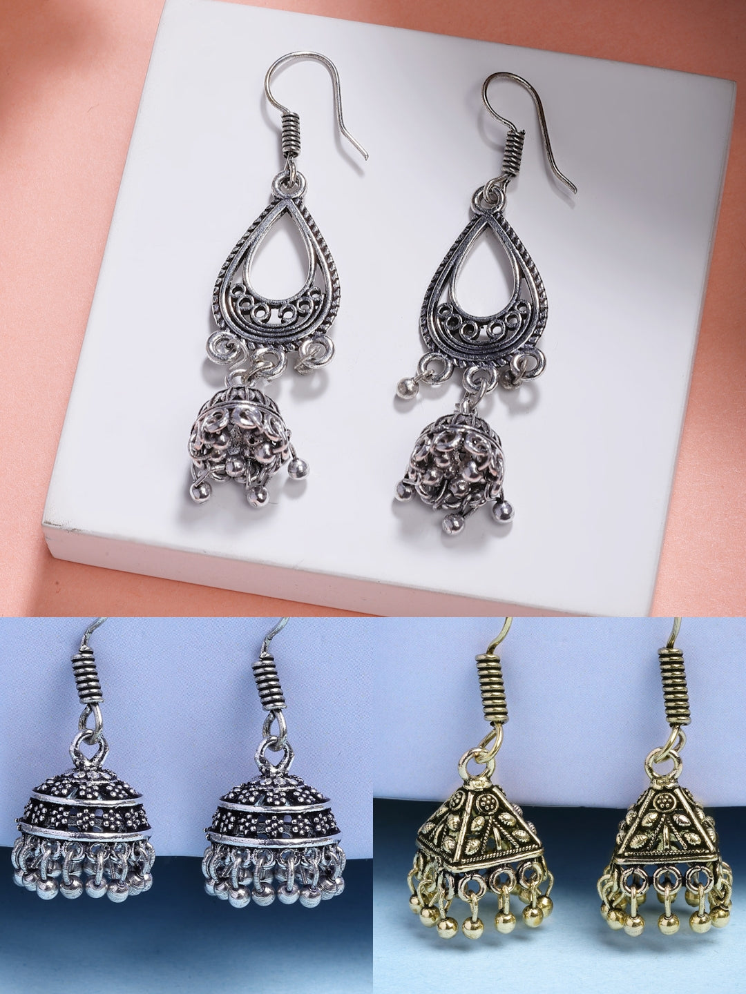 NVR Women Set of 3 Oxidized Traditional Fashion Earrings - Distacart