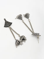 Thumbnail for NVR Women Ethnic Set of 3 Oxidized Silver-Plated Jhumka & Chandbali Earrings - Distacart