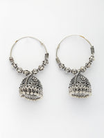 Thumbnail for NVR Women's Set of 3 Silver Plated Oxidized Contemporary Jhumka Earrings - Distacart