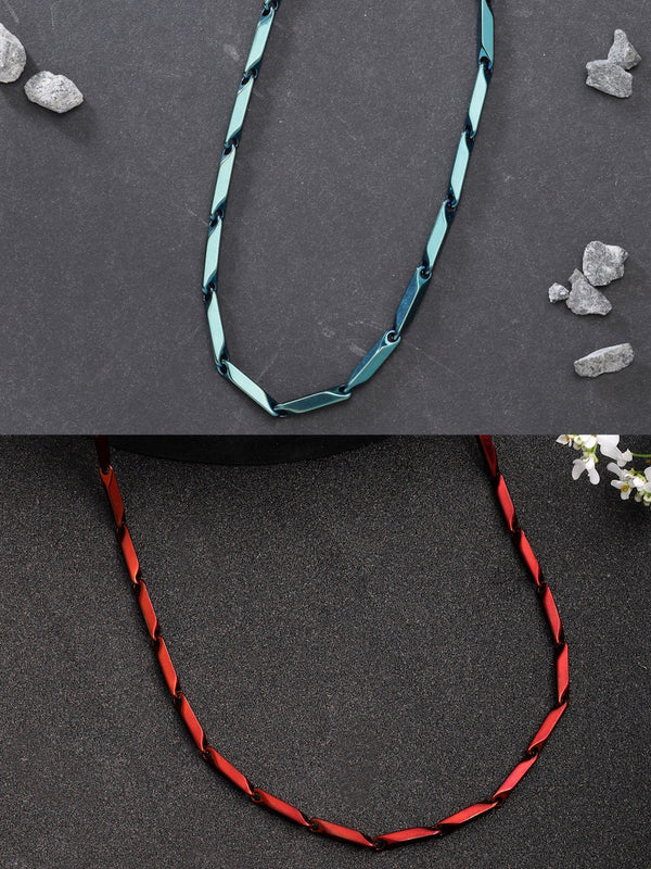 NVR Men Set of 2 Maroon & Green Rhodium-Plated Stainless Steel Chain - Distacart